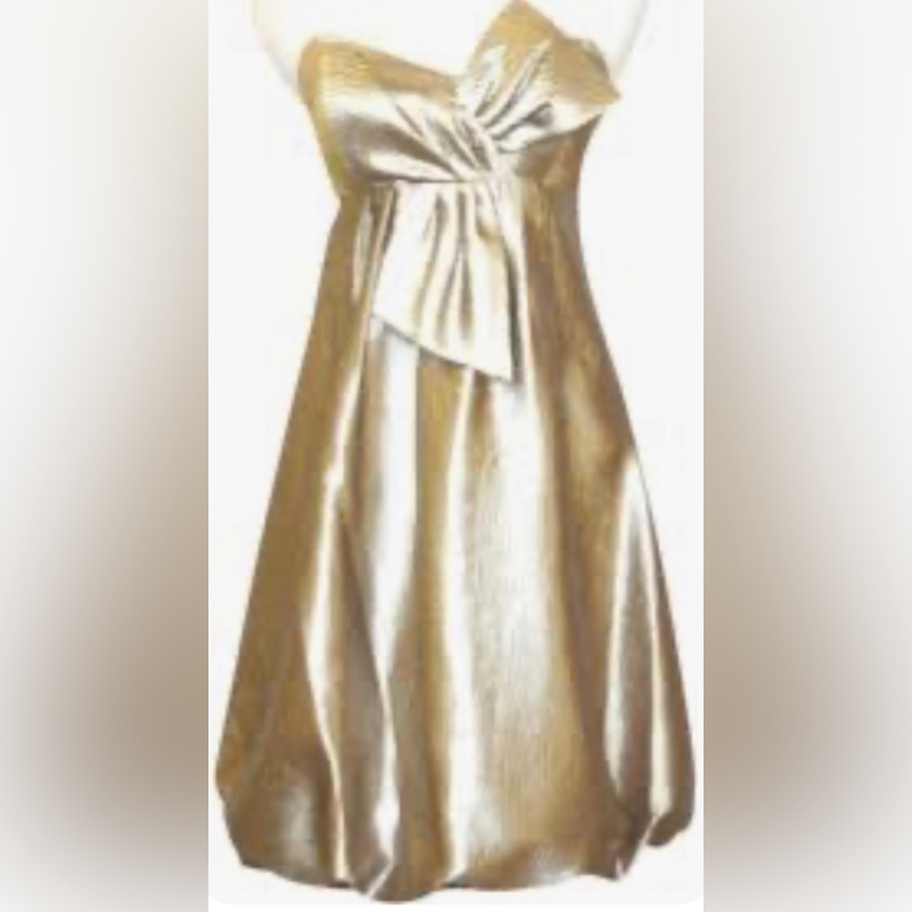✨⚡️💥Max and Cleo Champagne Gold Strapless Mini Bow Cocktail Dress